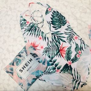 Tropical print one piece